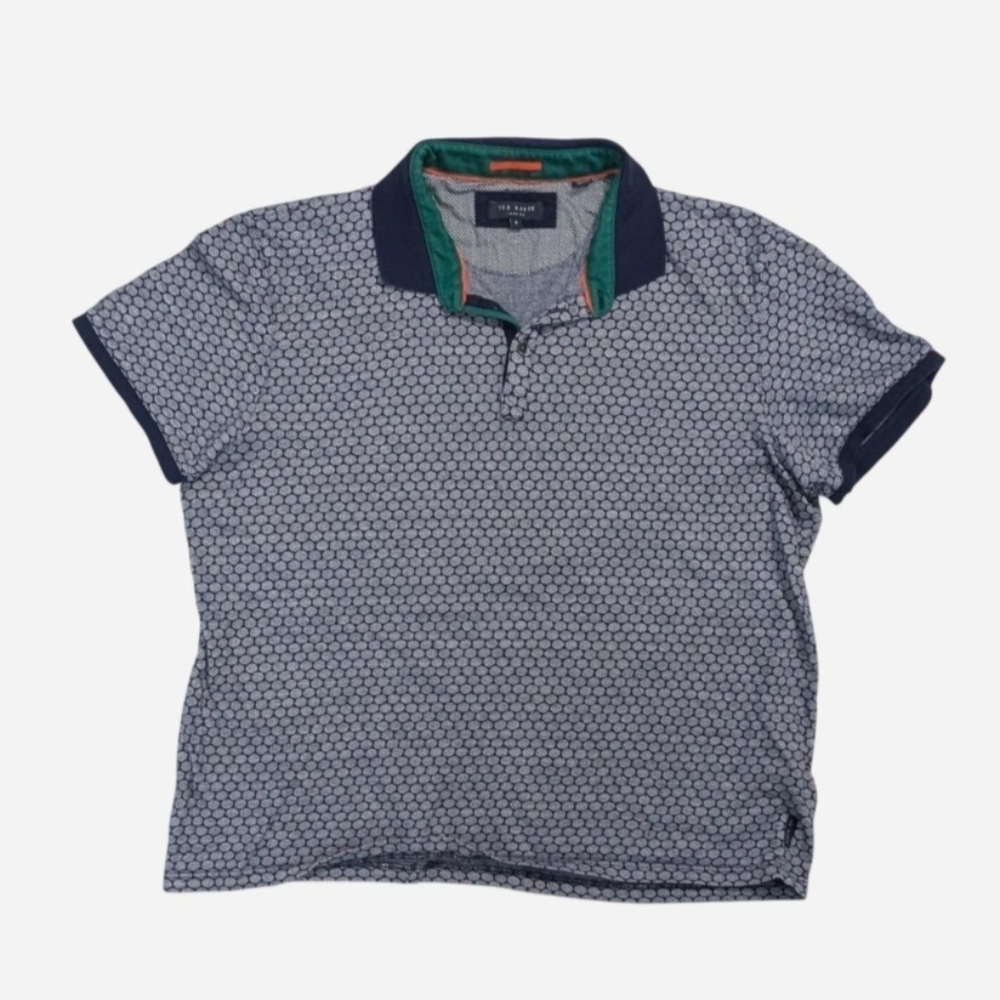Ted Baker short-sleeve polo shirt with a blue & white abstract geometric pattern